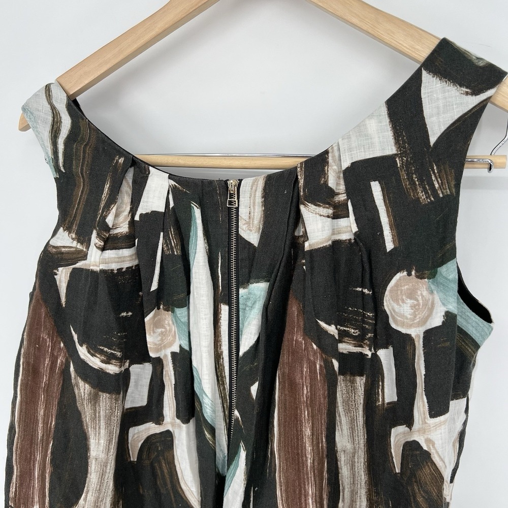 Lafayette 148 New York Womens‎ Brown Print Linen Shift Dress Sz 4 - Picture 12 of 15